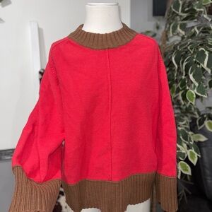 Maeve Red and Brown Crew Neck Sweater